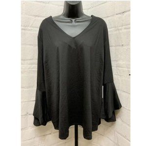 NWT! DG2 by Diane Gilman Modern Minimalist Black V-Neck Blouse Size Large